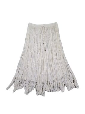 Ivory Open Crochet Maxi Skirt Boho Festival Witch Asymmetric Elastic Waist Fairy
